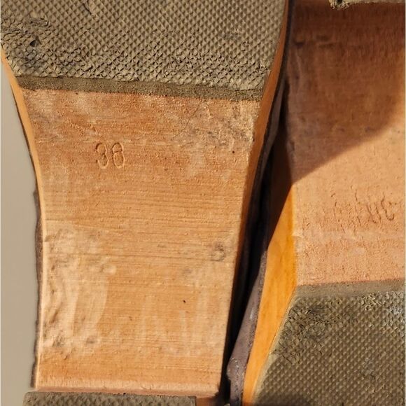 No. 6 Taupe Nubuck Leather Lace Up Corset Open Toe Wood Clogs Sz.6/36  Ret.$260 - Picture 12 of 13